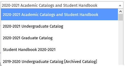 Image of drop down menu to search for a different catalog.