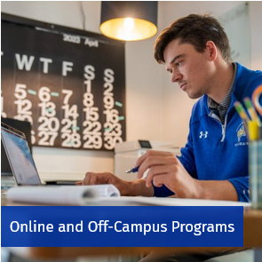 Student studying at home.  Access online and off-campus programs.
