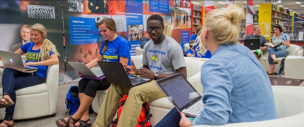 Students studying at the HM Briggs library.