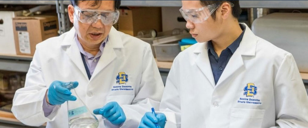 Student and professor working in a lab.