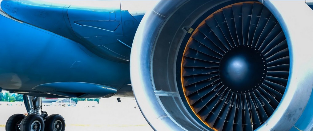 View of an airplane engine.