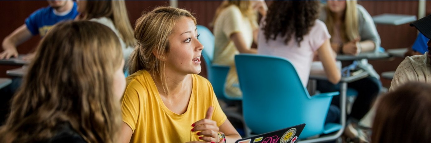 Students sitting in a classroom.