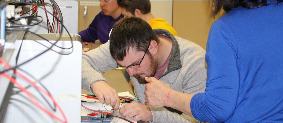 Students working in a lab.