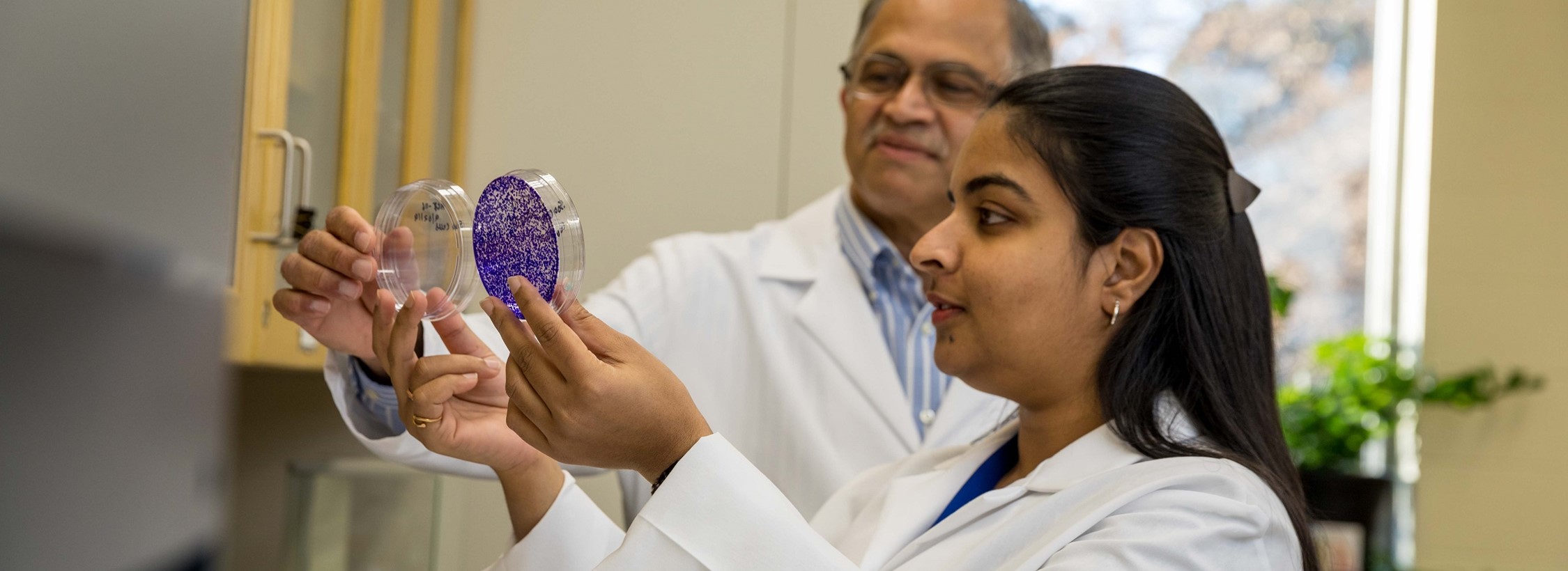 View of a professor and student working in a lab.