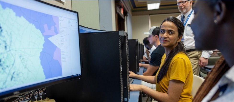 Students working at computers.