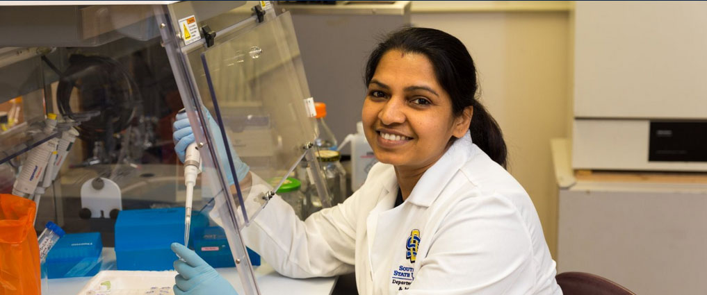 Student working in a lab.