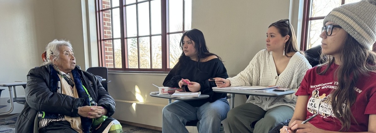 Students sitting in a classroom.